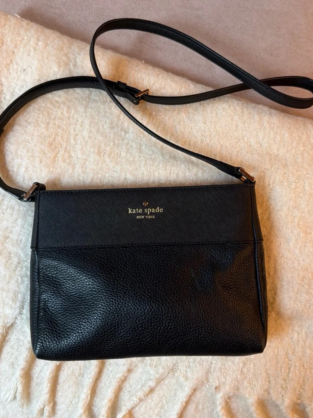 kate spade black leather crossbody with pebbled front